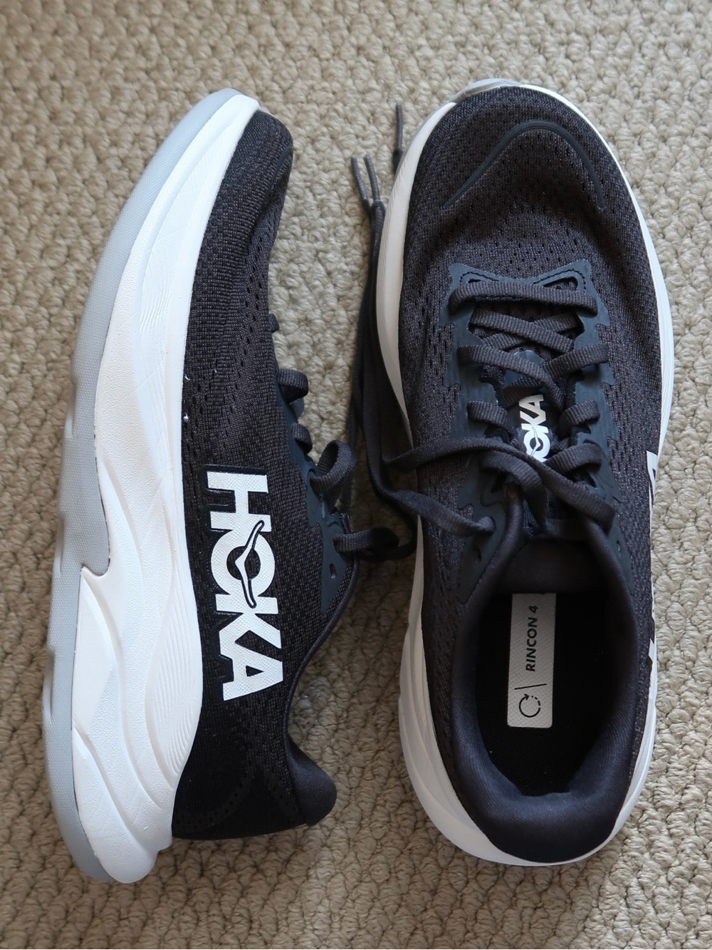 HOKA Rincon 4 — Women’s US 8 (Black/White)